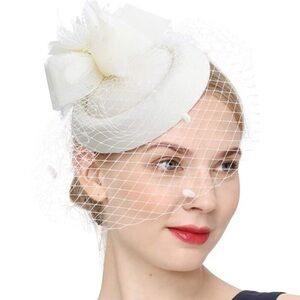 British Vintage Wool Felt Pillbox Hat 011 White
